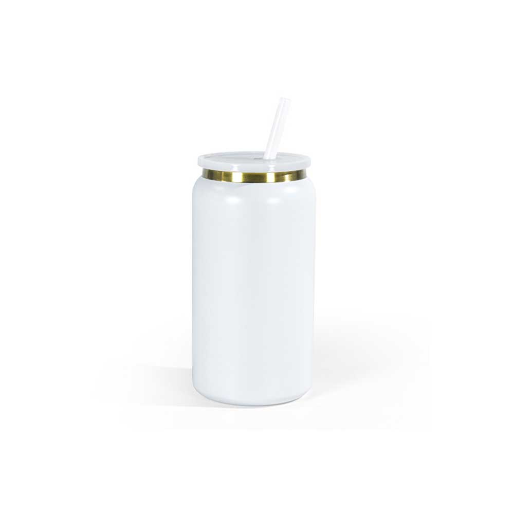 Wholesale Custom Logo 16oz Can Shaped Insulated Straw Tumbler - white